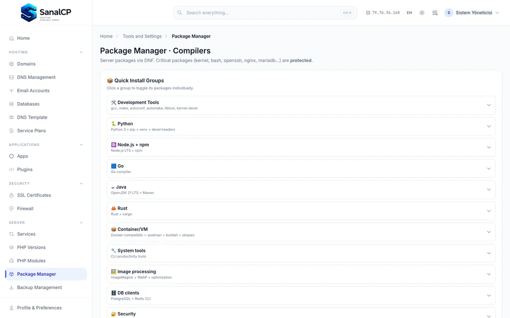 SanalCP — package manager