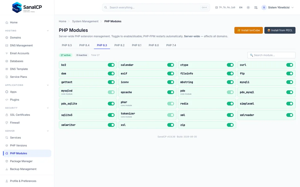 SanalCP — PHP modules (extensions)