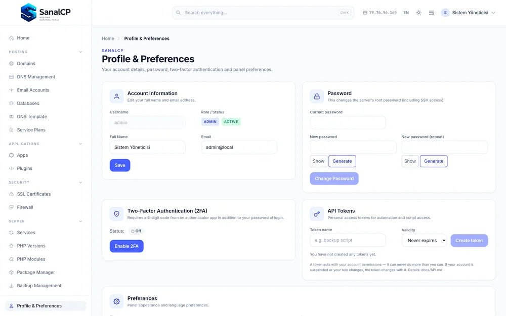 SanalCP — profile and preferences